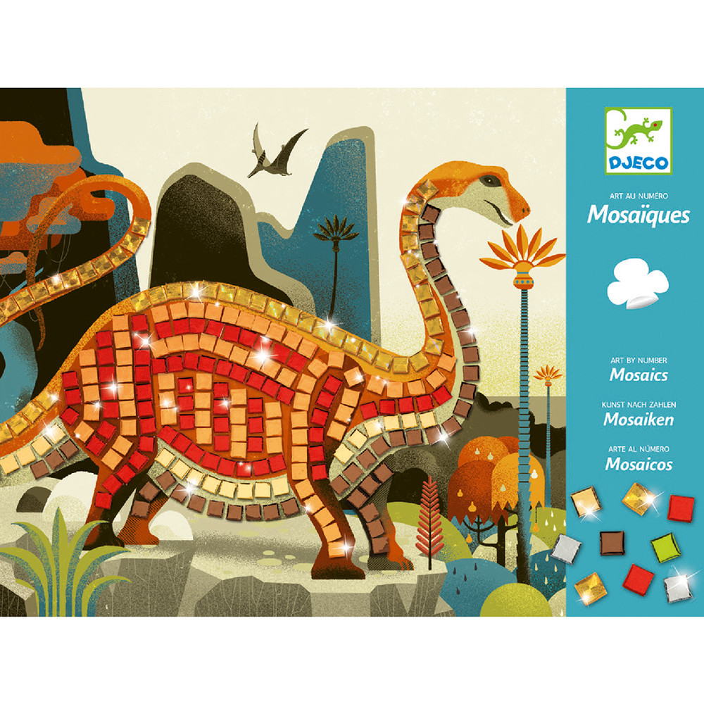 Djeco Dinosaurs – Dinoszauruszos csillogó mozaik kép készítő készlet
