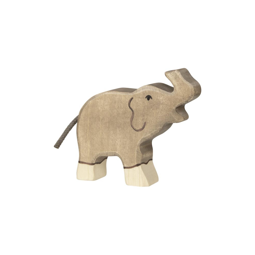Holztiger kicsi elefánt felemelt ormánnyal