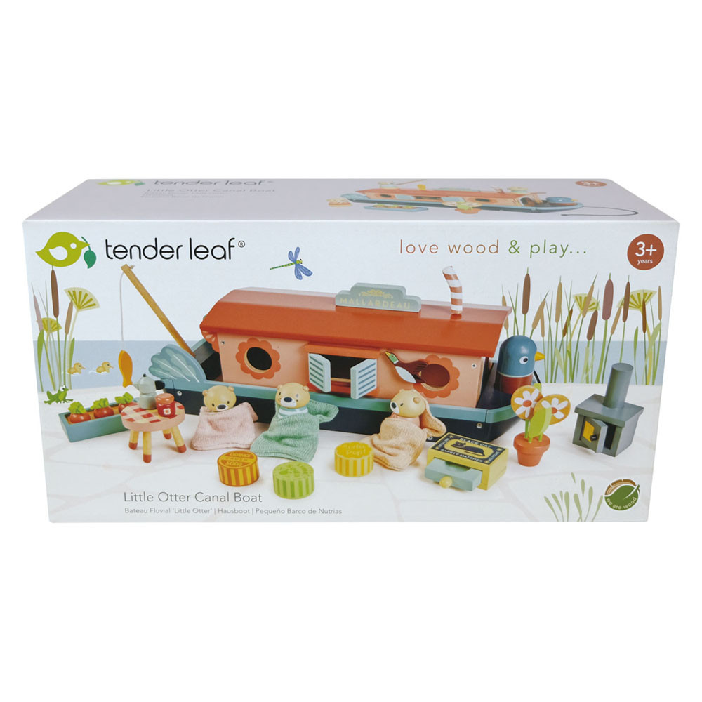 Tender Leaf Toys Csatornahajó 3 vidrafigurával és kiegészítőkkel