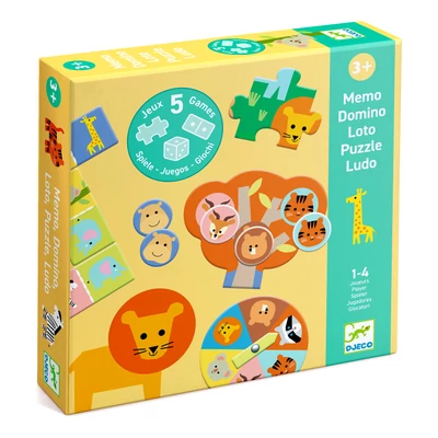Djeco 5 az 1-ben vadállatok társasjáték gyerekeknek