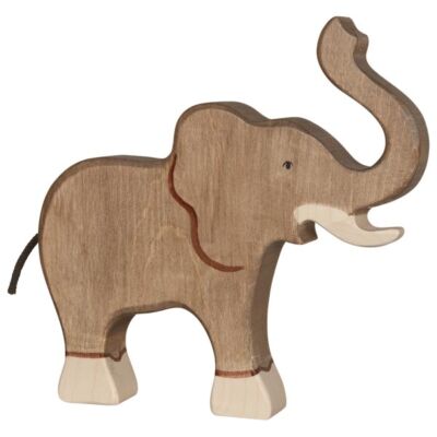 Holztiger elefánt felemelt ormannyal