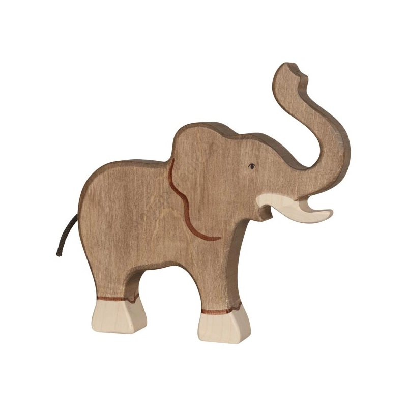 Holztiger elefánt felemelt ormannyal